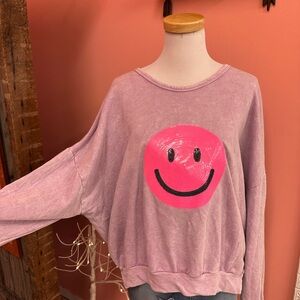 Fantastic Fawn Lavender Pullover Sweatshirt with Hot Pink Smiley